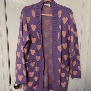 Magnolia Place Purple Pink Hearts Open Cardigan One Size